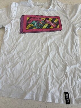 Fortnite Kids White Short Sleeve Graphic Tee - Pink & Yellow Accent